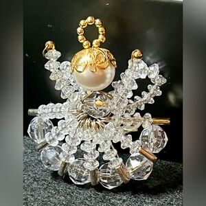 Vintage  Handmade Bead & Safety Pin Angel Brooch